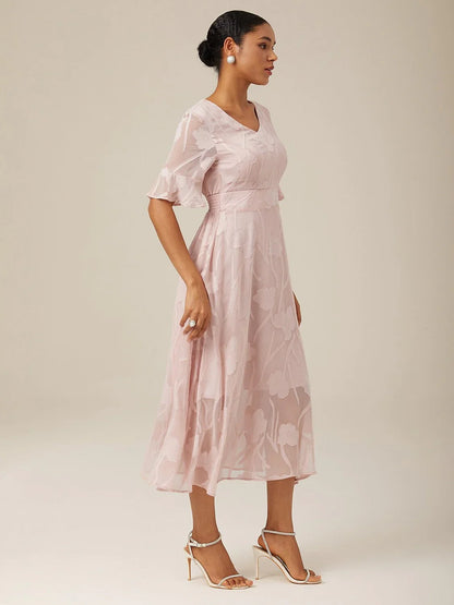 Ruffle Flutter Lace Maxi Dress
