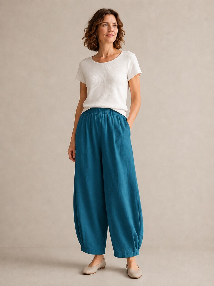 Women's Linen Elastic-Waist Casual Slacks