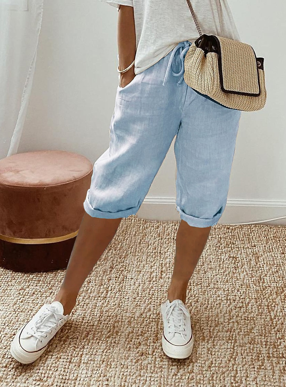 Women's Cotton Linen Capri Pants