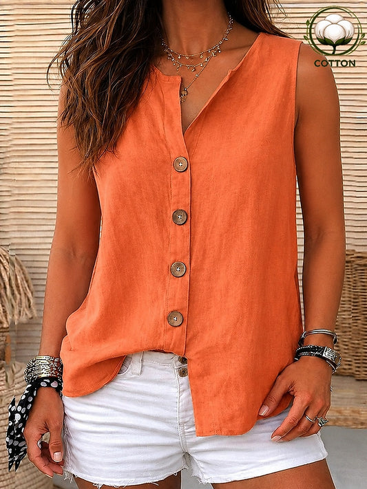 Cotton Linen Button Blouse