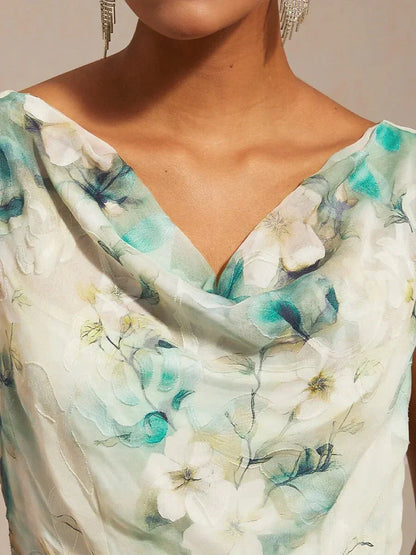 Bloemenprint jurk met col, theelange en volantzoom