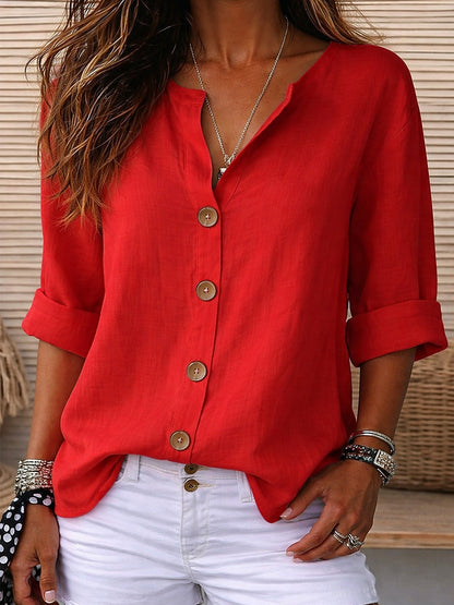 V Neck Soft Cotton Linen Blouse