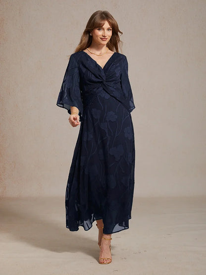 Lace Floral Twisted Ruffle Chiffon Maxi Dress