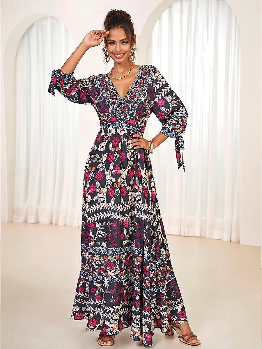 Urlaubs-Maxikleid aus Chiffon mit Rüschen und V-Ausschnitt