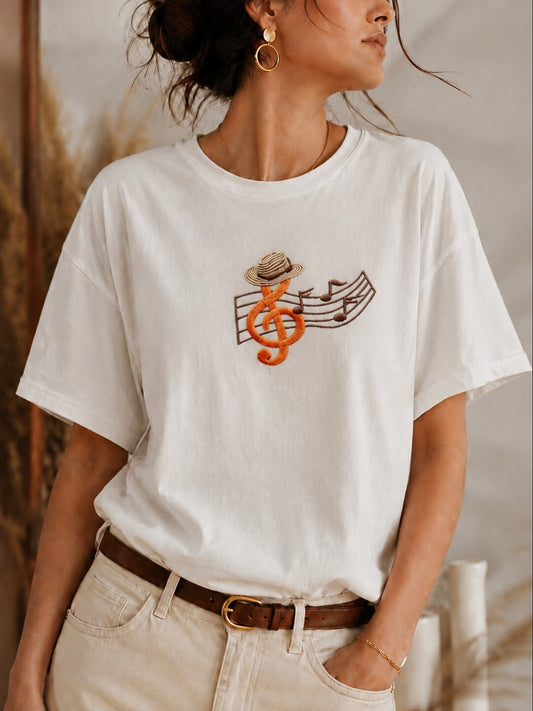 Embroidered 100% Cotton Music Tee