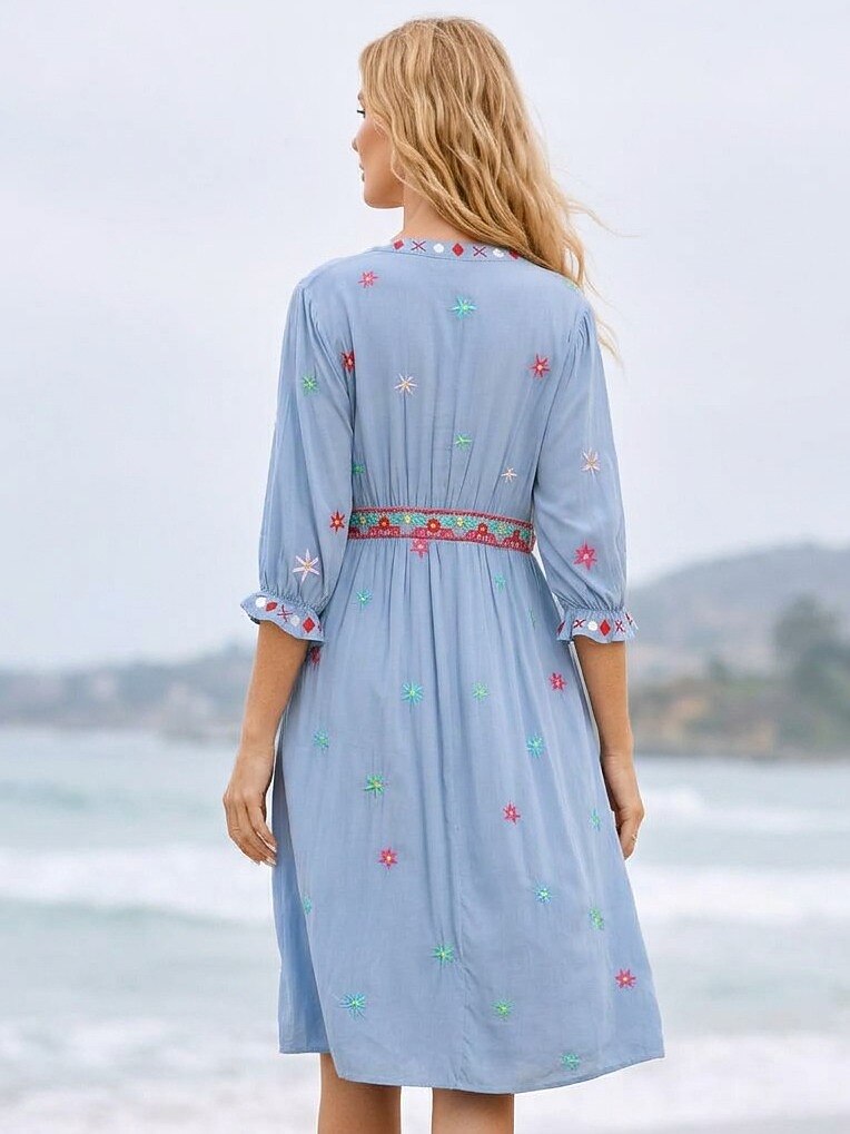 Embroidered 100% Cotton Mini Dress