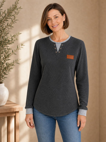 Cotton Waffle Henley Top