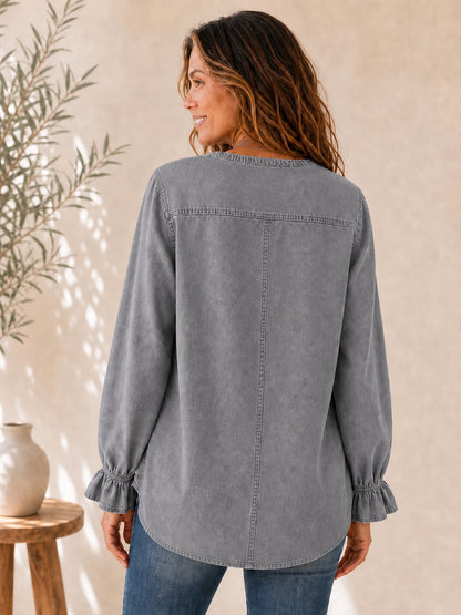 V-Neck Denim Blouse