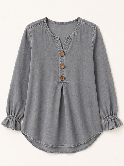 V-Neck Denim Blouse