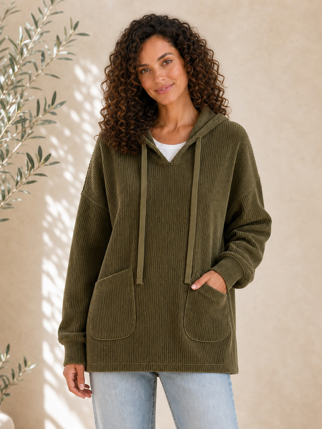 100% Cotton Corduroy Hooded Top