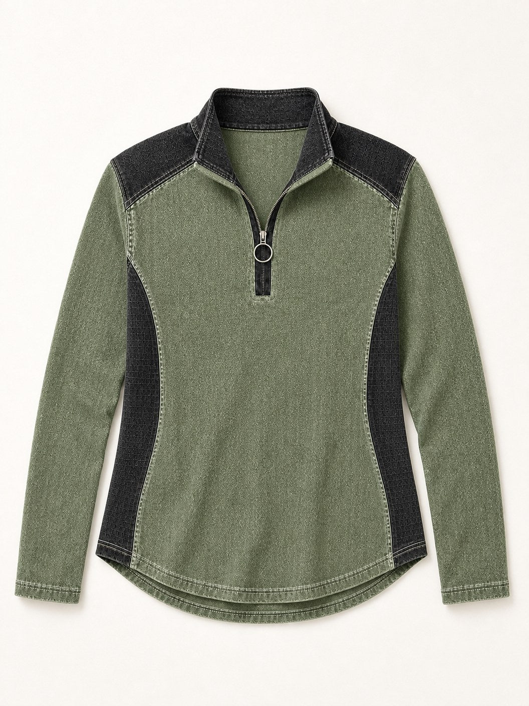 Patchwork Denim Quarter Zip Sweatshirt