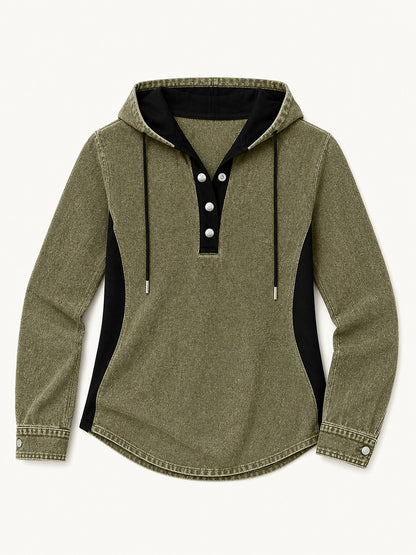 Patchwork Denim Hooded Shirt
