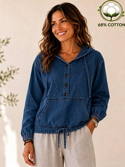 Women's Vintage Washed Denim Hoodie