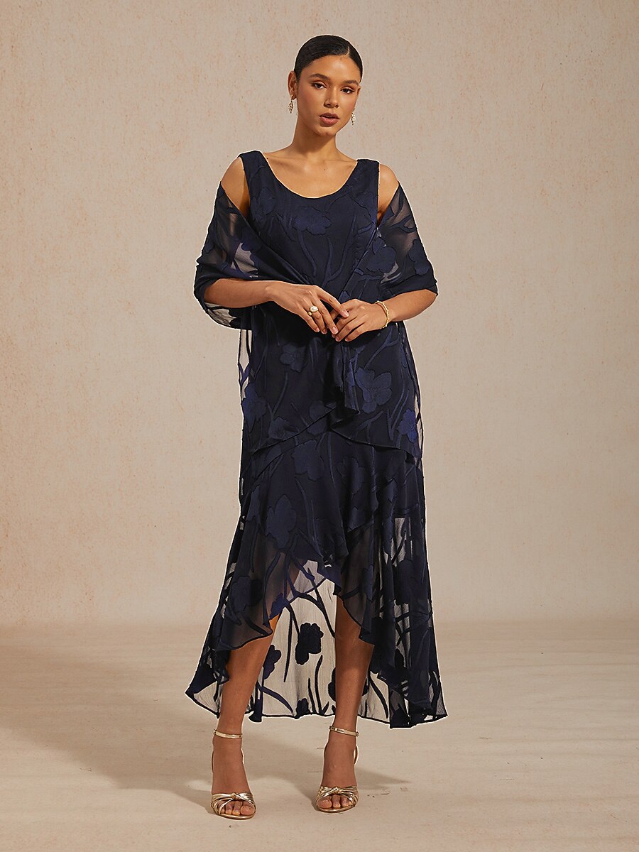 Floral Chiffon Evening Dress with Shawl
