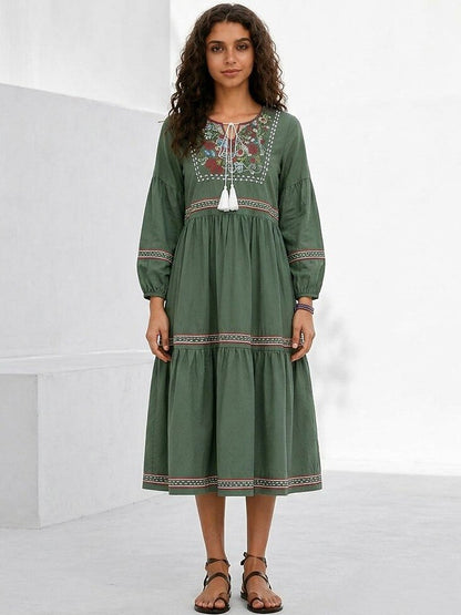 Embroidered Cotton Midi Dress