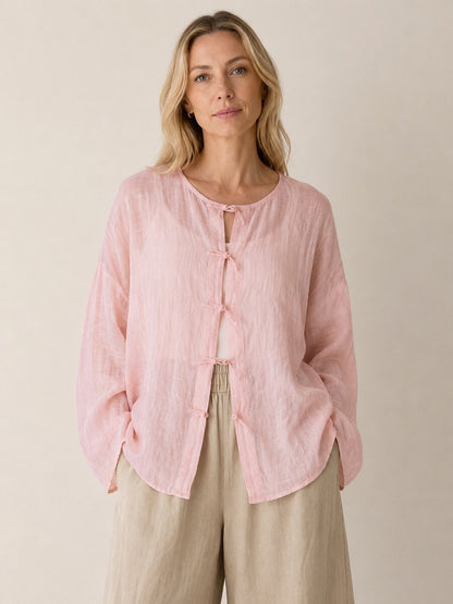 Premium 100% Linen Button-Down Blouse