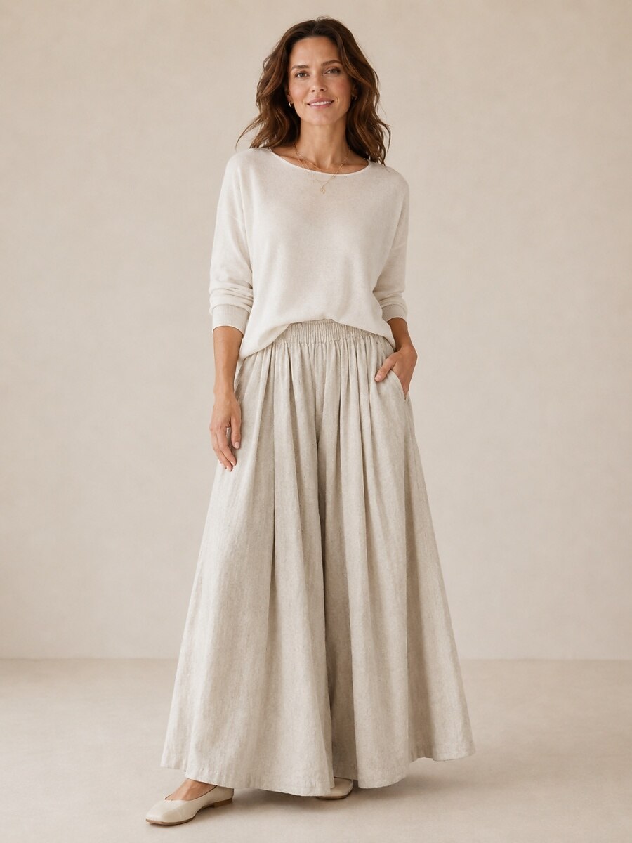 Women's Linen Wide-Leg Resort Pants