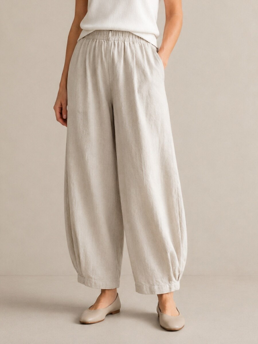 Women's Linen Elastic-Waist Casual Slacks