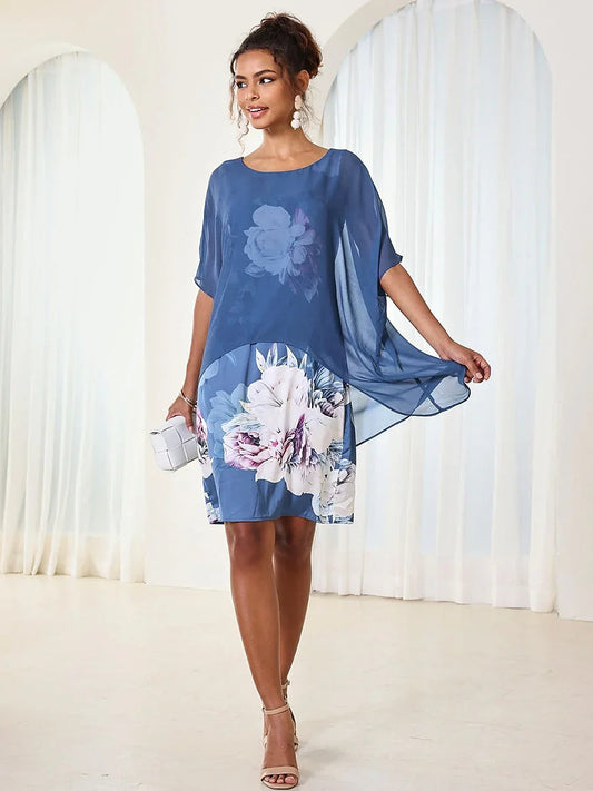 Floral Chiffon Short Sleeve Casual Dress