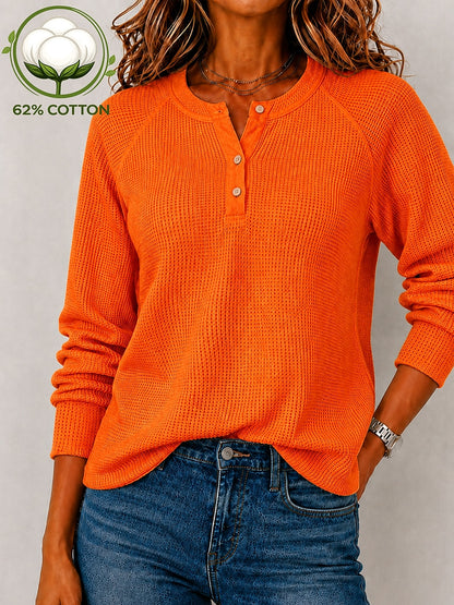 Women's Cotton Waffle Henley Shirt