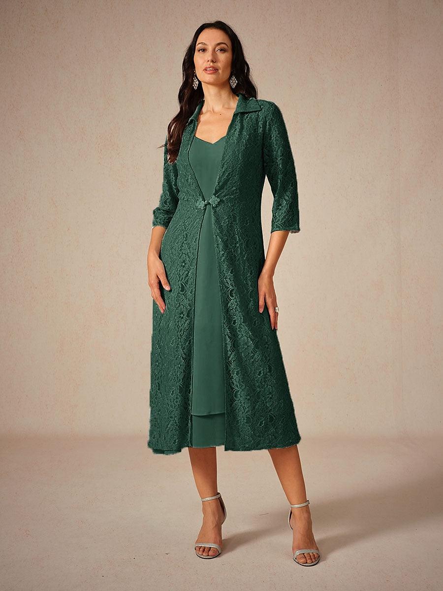 Ensemble robe en mousseline de soie et dentelle de couleur unie