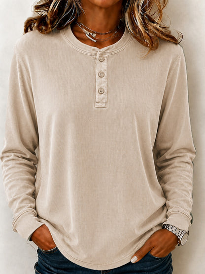 Washed 100%Cotton Waffle Henley Tops