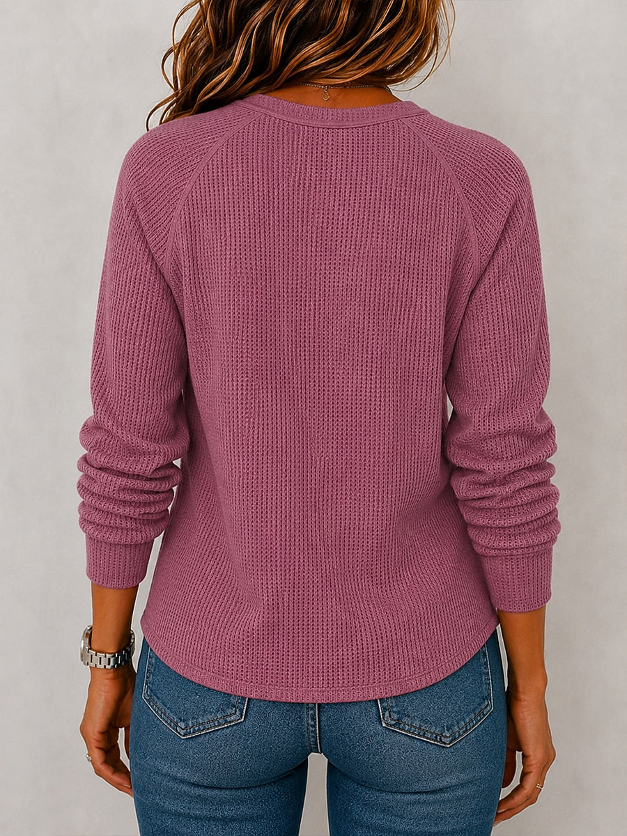 Women's Cotton Waffle Henley Shirt
