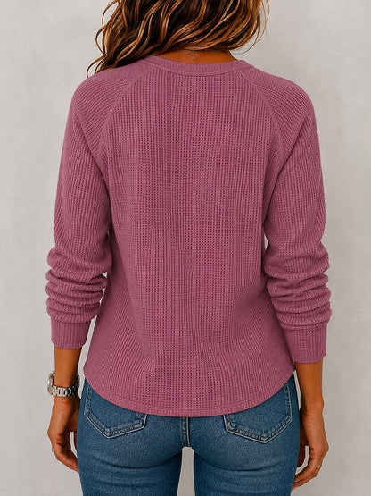 Women's Cotton Waffle Henley Shirt