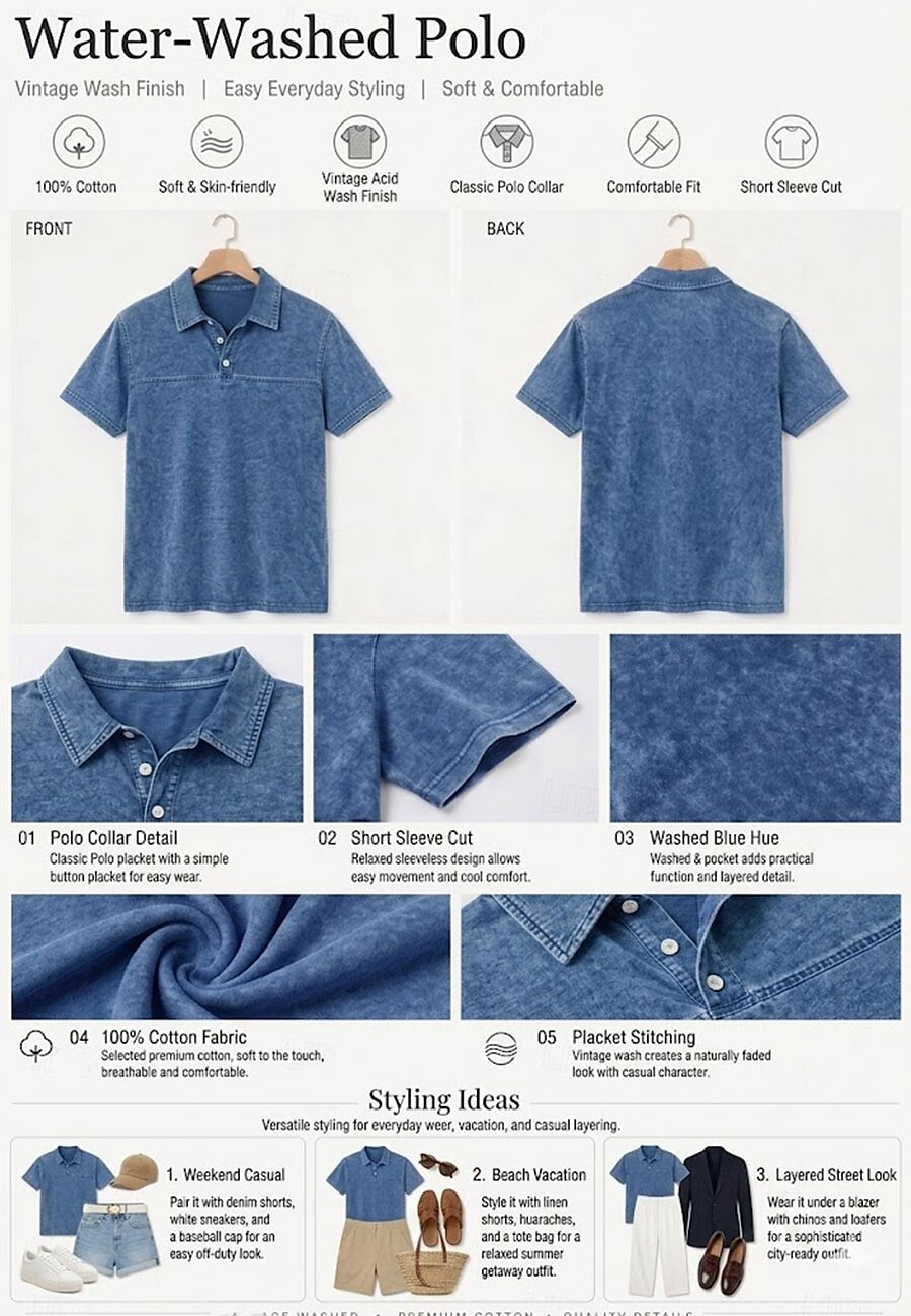 SoftFade Vintage 100% Cotton Henley Shirt