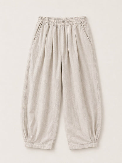 Women's Linen Elastic-Waist Casual Slacks