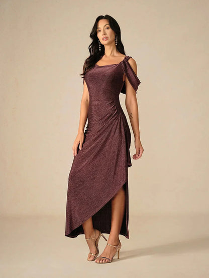 Ankle-Length Cold Shoulder Glitter Mesh Dress