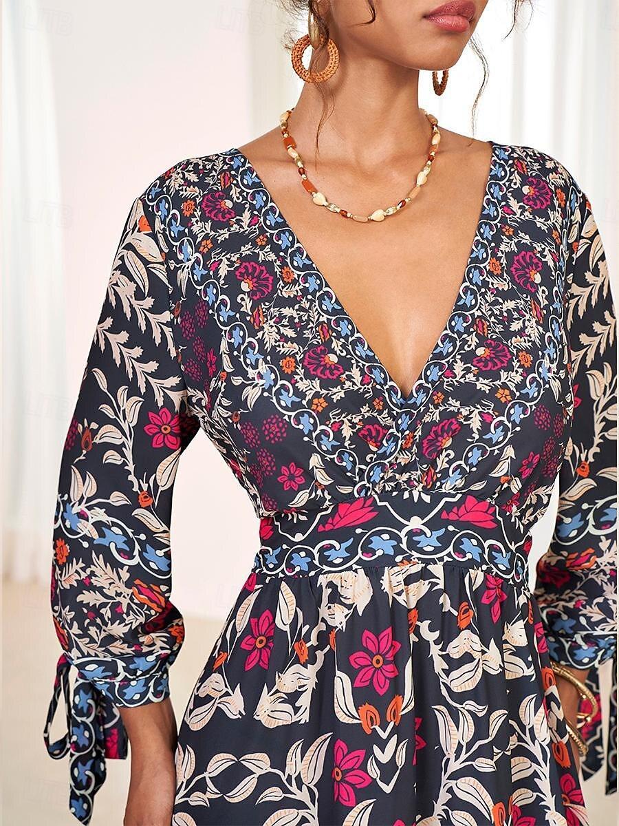 Urlaubs-Maxikleid aus Chiffon mit Rüschen und V-Ausschnitt