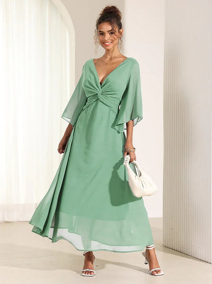 Twisted Ruffle Chiffon Maxi Dress