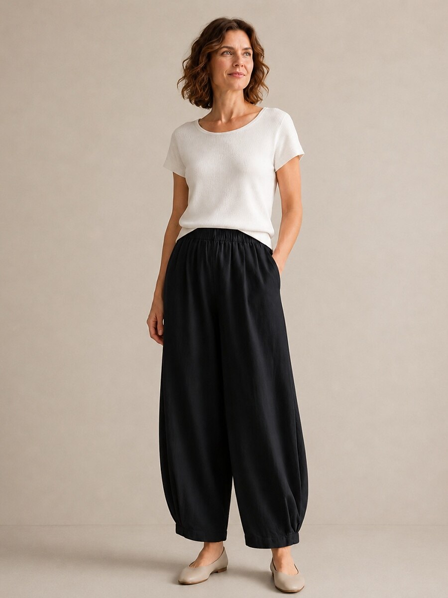 Women's Linen Elastic-Waist Casual Slacks