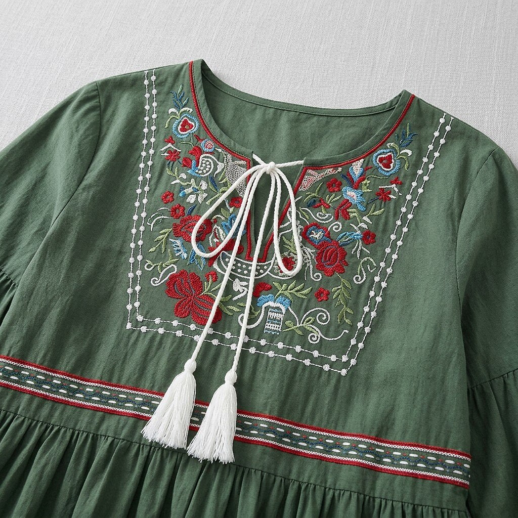 Embroidered Cotton Midi Dress