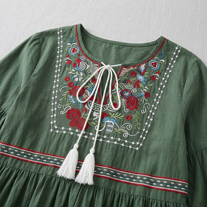 Embroidered Cotton Midi Dress