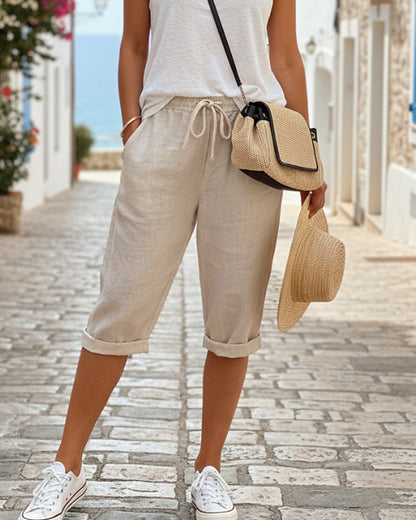 Women's Cotton Linen Capri Pants