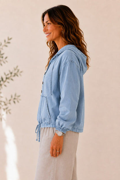 Women's Vintage Washed Denim Hoodie