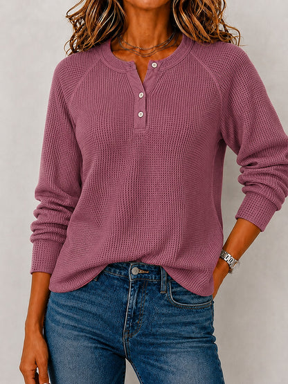 Women's Cotton Waffle Henley Shirt