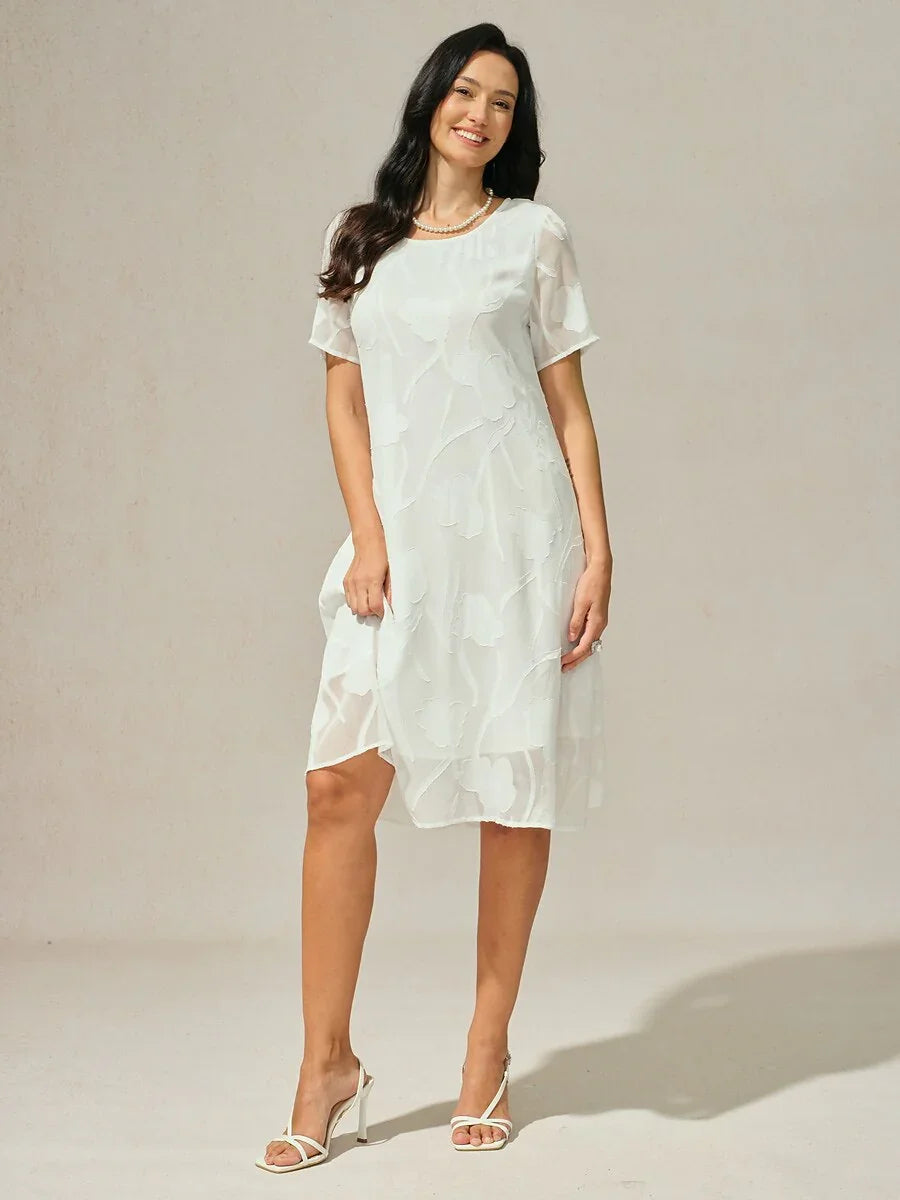 Floral Sheer Chiffon Knee-Length A Line Dress