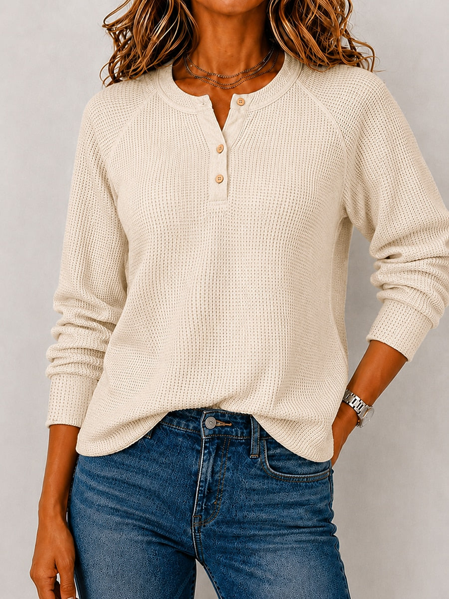 Women's Cotton Waffle Henley Shirt