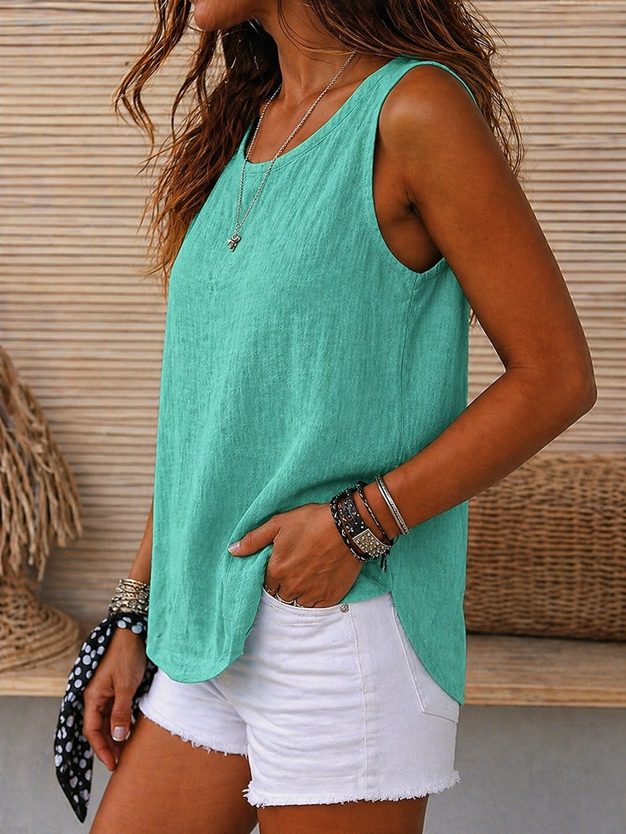 Cozy 100%Cotton Round Neck Sleeveless