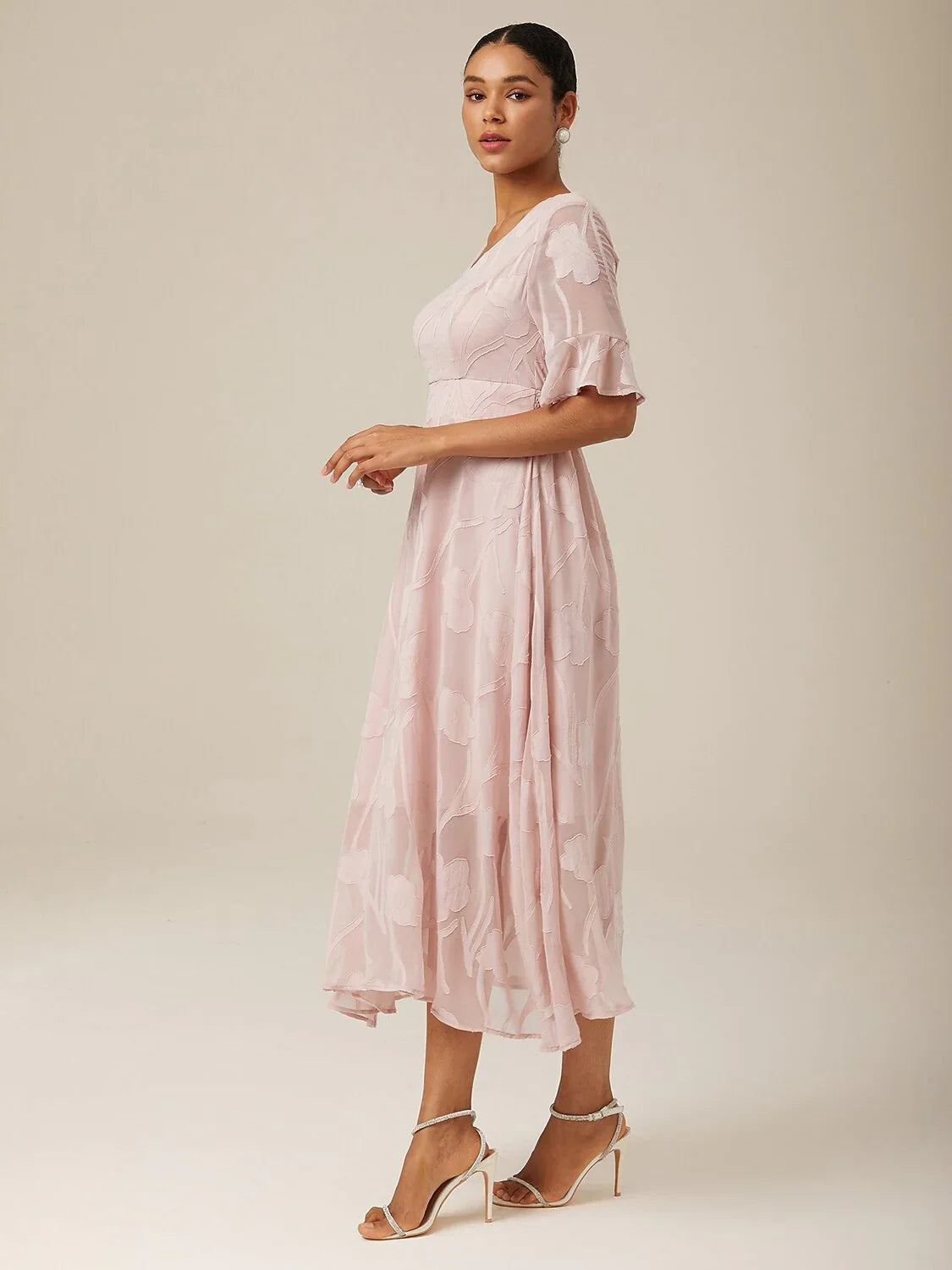 Ruffle Flutter Lace Maxi Dress