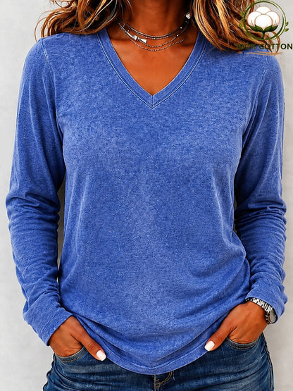 Washed 100% Cotton V-Neck Top