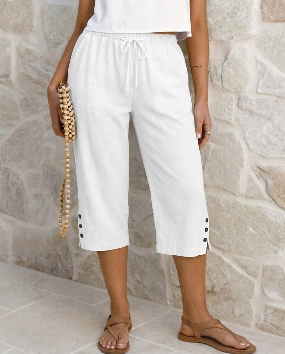 Relexed Cotton Linen Capri Pants