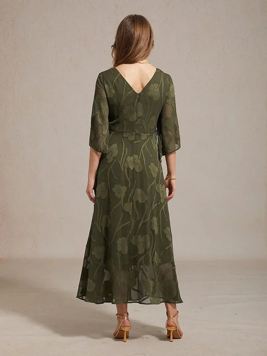 Lace Floral Twisted Ruffle Chiffon Maxi Dress