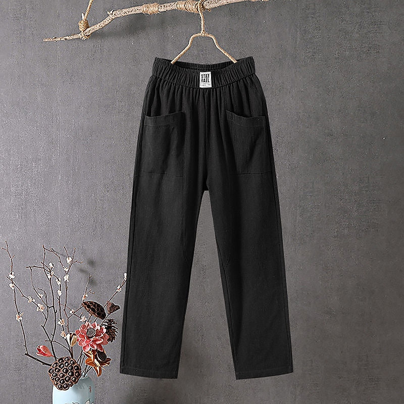 Cotton Linen Drawstring Baggy Pants