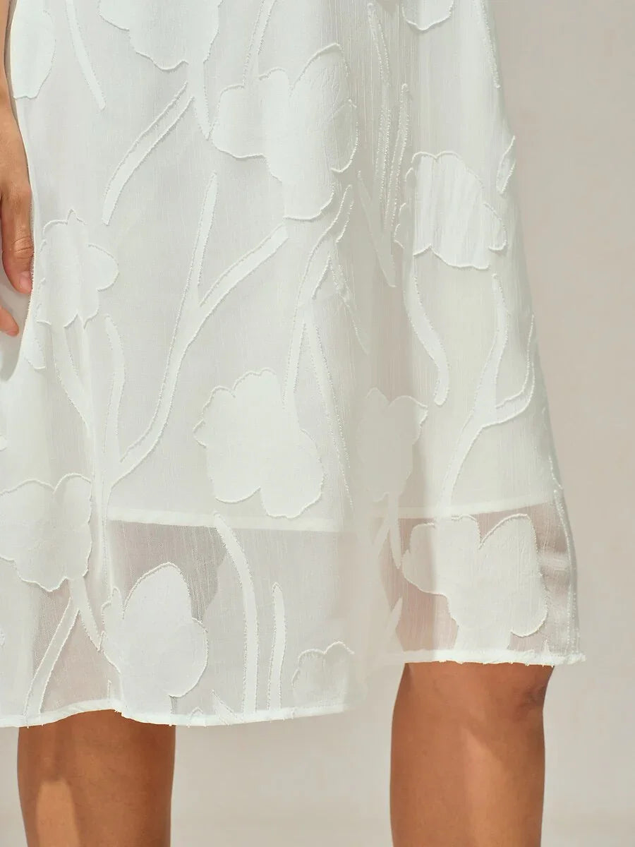 Floral Sheer Chiffon Knee-Length A Line Dress