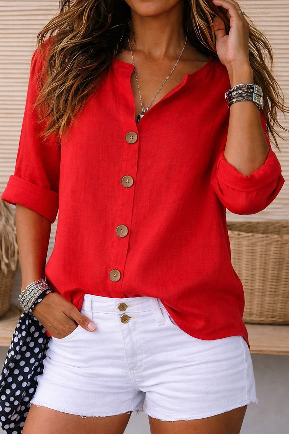 V Neck Soft Cotton Linen Blouse