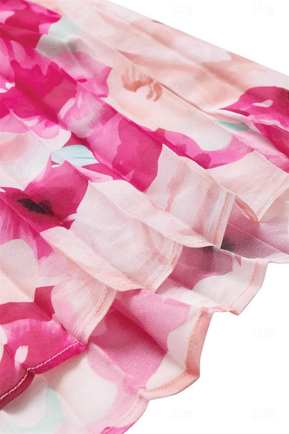 Plissiertes Maxikleid aus Chiffon mit Blumenmuster